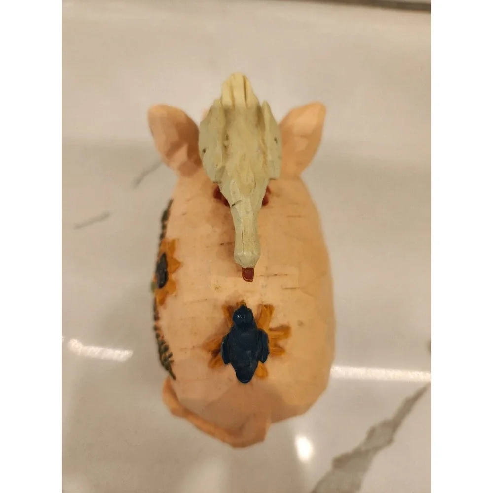 Resin Pig With Goose And Bird On Back And Sunflower Design On His Side Farmhouse